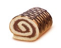 Sponge cake roll isolated on white background, swiss roll with chocolate cream