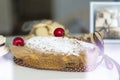 Freshly made marble cake with powdered sugar Royalty Free Stock Photo