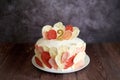 Sponge cake with white buttercream and decorations. Caption: 2