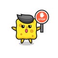 Sponge character illustration holding a stop sign