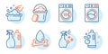 Sponge, Washing cleanser and Washing machine icons set. Vector