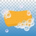 Sponge for washing with foam bubbles illustration on background Royalty Free Stock Photo