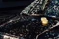 Sponge on wet and luxury black automobile in car wash Royalty Free Stock Photo