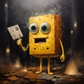 Spongy Spongebob Holding Book Painting In Mike Campau Style