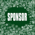 SPONSOR on green banner with flowers.