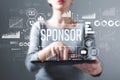 Sponsor with woman using a tablet Royalty Free Stock Photo