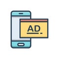 Color illustration icon for Sponsored Ads, mobile and smartphone