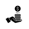 Sponsorship money black icon, vector sign on isolated background. Sponsorship money concept symbol, illustration