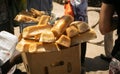 Spontaneous African market. Aframerican sells bread the local market