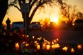 A spontaneous folk memorial with candles to the victims of school shooting Royalty Free Stock Photo