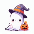 Cute Ghost Halloween isolated on white background, Clipart Sticker illustration Design 8