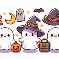 Cute Ghost Halloween isolated on white background, Clipart Sticker illustration Design 6