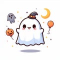 Cute Ghost Halloween isolated on white background, Clipart Sticker illustration Design 6