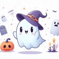 Cute Ghost Halloween isolated on white background, Clipart Sticker illustration Design 4