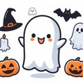 Cute Ghost Halloween isolated on white background, Clipart Sticker illustration Design 2