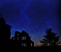 Spooky abandoned building at dusk