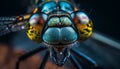 Spooky black background, sharp focus on yellow hornet stinging insect generated by AI Royalty Free Stock Photo