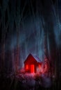 Spooky Cabin In The Woods At Night