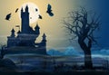 Spooky Castle Illuminated against a Full Moon Royalty Free Stock Photo