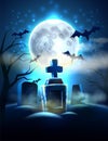 Vector spooky cemetery graves for halloween party