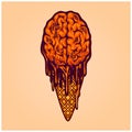 Spooky chocolate ice cream zombie brain logo cartoon illustrations