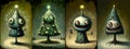 Spooky Christmas tree set, cute funny cartoon Christmas trees with eyes