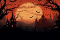 Spooky City panorama halloween sunset. Generate Ai Royalty Free Stock Photo