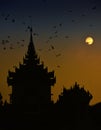 Spooky Kandawgyi Lake tower sunset Royalty Free Stock Photo