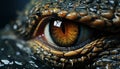 Spooky crocodile staring, yellow eye in close up generated by AI Royalty Free Stock Photo