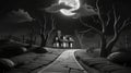 Spooky 3D Halloween concept A haunting moonlit night with pumpkins, ghosts, and eerie atmosphere. Perfect for seasonal designs