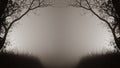 A spooky edit of a symmetrical framing of trees on a scary winters night in the countryside. With space in the centre