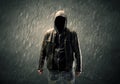 Spooky faceless guy standing in hoodie Royalty Free Stock Photo