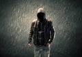 Spooky faceless guy standing in hoodie Royalty Free Stock Photo