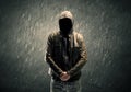 Spooky faceless guy standing in hoodie Royalty Free Stock Photo