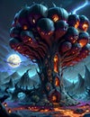 Spooky Fantasy Forest with Colorful Night Sky generative ai. Ai generated.