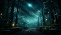 Spooky forest, dark mystery, illuminated by moonlight, autumn beauty generated by AI Royalty Free Stock Photo