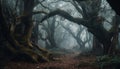 Spooky forest, mystery in nature, surreal beauty generated by AI