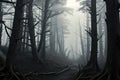 Spooky Forest Shrouded In Fog Royalty Free Stock Photo