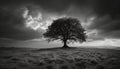 A spooky forest silhouette back lit by a moody sky generated by AI Royalty Free Stock Photo