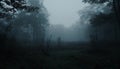 Spooky forest silhouette, mystery and horror in the dark night generated by AI