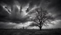 Spooky forest silhouette under moody sky, ominous atmosphere prevails generated by AI Royalty Free Stock Photo