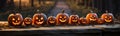 Several Halloween carved pumpkins outside on Hallows Eve - generative AI