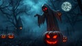 Spooky ghost in a dark forest on Halloween Royalty Free Stock Photo