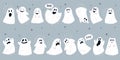 Spooky ghost. Halloween doodle faces with different emotions, fear holiday elements, scary white monster icons. Funny Royalty Free Stock Photo