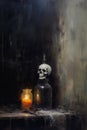 The Spooky Ghost Still Life Skull Jar Candle Table: A Rustic and Enormous Influence on Underground Academia