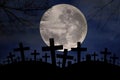 Spooky graveyard in halloween night Royalty Free Stock Photo