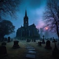 Spooky graveyard with misty atmosphere