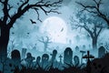 A spooky graveyard at night with tombstones, fog, and ominous moonlight Graveyard At Night Spooky Cemetery Royalty Free Stock Photo