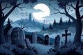 A spooky graveyard at night with tombstones, fog, and ominous moonlight Graveyard At Night Spooky Cemetery Royalty Free Stock Photo