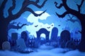 A spooky graveyard at night with tombstones, fog, and ominous moonlight Graveyard At Night Spooky Cemetery Royalty Free Stock Photo